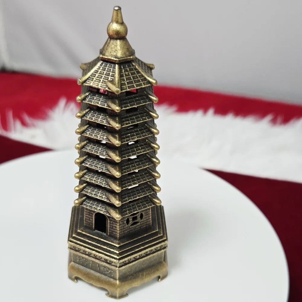 Mini Wenchang Pagoda Brass Incense Holder Feng Shui Study Desk Focus Zen Decor